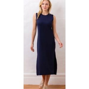 Dudley Stephens Tory Tank Midi Dress Womens Size XS Navy Blue Side Slits Preppy